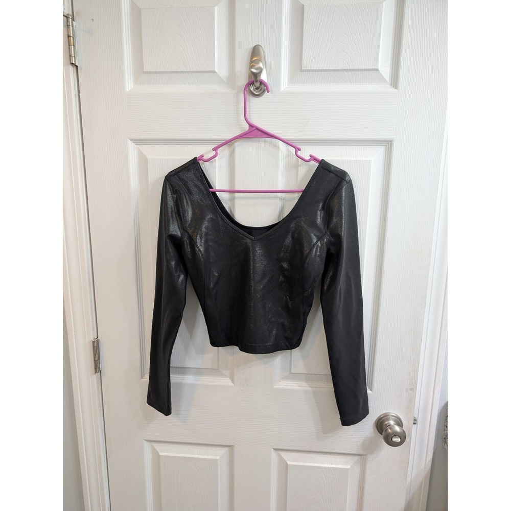 Lululemon Align Crop Top Women Black Foil Long Sleeve V-Neck Metallic - Size 6
